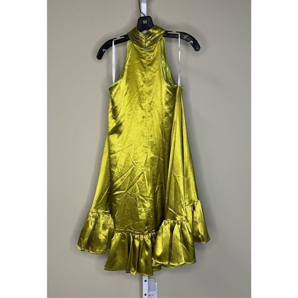 Mac Duggal NWT Green High Neck Satin Mini Dress w/Keyhole in Apple Green Size S - Picture 5 of 7